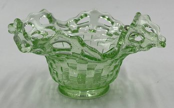 Vintage Small Basket Weave Green Glass  Bowl