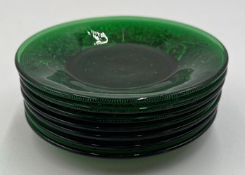 Small Vintage Dark Green Plates Lot Of 7
