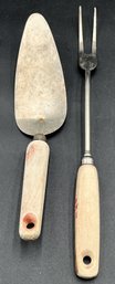 2 Vintage Wood Handled 1950 Era Kitchen Utensils - (K16)