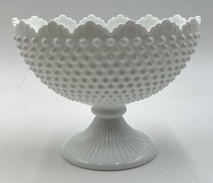 Fenton Milk Glass Hobnail Pedestal Centerpiece Compote - (H)