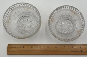 2 Clear Frosted Bowls With Embossed Flowers & Leaves - (H)
