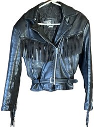All American Rider Black Leather Jacket Size 14 - (CC)