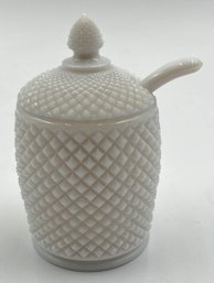 Westmoreland Milk Glass English Hobnail Marmalade With Lid And Spoon - (HC)