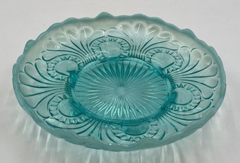 Blue Opalescent Glass Footed Bowl - (H)