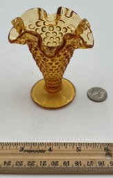 Vintage Fenton Amber Brown Opalescent Hobnail Ruffled Edge Vase - (HC)