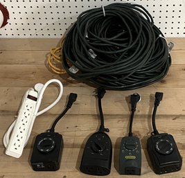 7 Extension Cords, 4 Times & 1 Power Bar Bundle - (G)