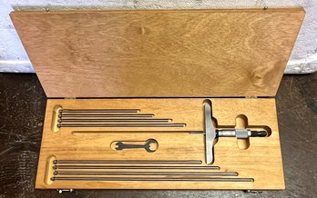 Vintage Starrett Depth Micrometer Set In Wood Case (Model #445)