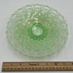 Fenton Basketweave Open Edge Green Uranium Dish - (HC)