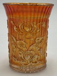 Vintage Marigold Carnival Glass With Embossed Roses Design - (HC)