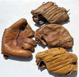 Lot Of 4 Vintage Leather Baseball Gloves