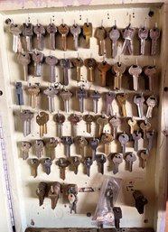 Over 350 Blank Keys In Wood Storage Cabinet