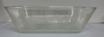 1940's Mckee Glass Sears Roebuck Flamex Hibiscus Etched Glass Roasting Dish (G6)