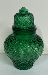 Vintage Art Deco Lidded, Green Glass Vase (G6)