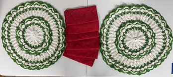 Large Crotched Doilies & Cloth Napkins (G10)