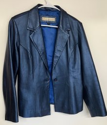 Metallic Blue Leather Jacket