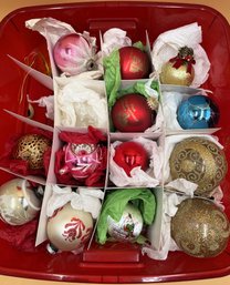 Vintage Glass & Plastic Decorative Christmas Ball Ornaments In Plastic Box - (B7)