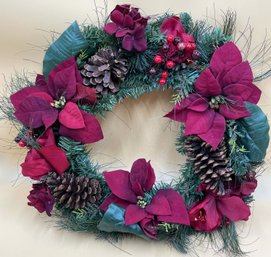 New With Tag Poinsettia & Pinecone Wreath - (B7)