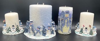 New Candle Holders & Candle Celebrating Snowmen