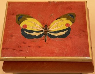 Vintage Wood With Butterfly Inlay Music Box - (D8)