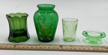 Vintage Assortment Of Green Glass Dishware