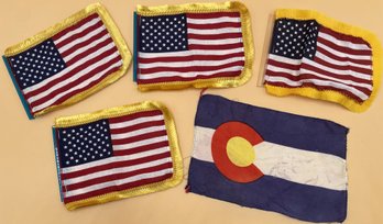 Vintage Four US Mini Flags For Car Radio Antenna & One Colorado Flag - (D8)