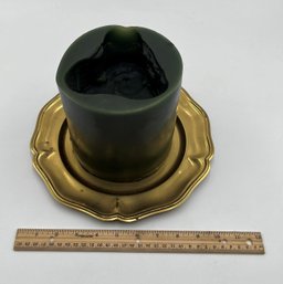 Brass Plate & Large Green Candle