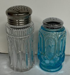 2 Vintage Glass Jars - Salt Shaker & Powdered Sugar Shaker