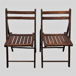 Set Of 2 Vintage Wood Foldable Chairs