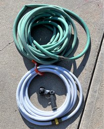 Lot Of 2 Garden Hoses With 1 Cable Cuff & 1 Sprayer Attachment