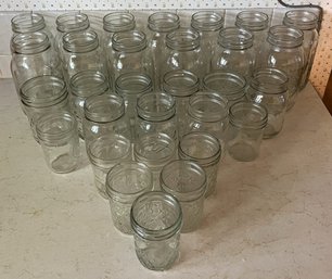 Lot Of 30 Glass Jars In Various Sizes - (KC)