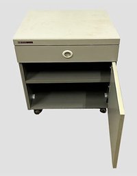 Vintage Hewlett Packard Pedestal Cabinet On Wheels (with Side Work Table Pull Outs)