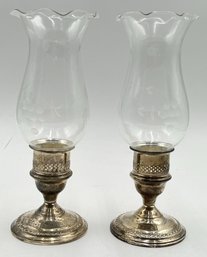 Sterling Silver Candle Holders With Glass Chimneys Embossed With Berries - (FR)