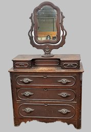 Antique Black Walnut Victorian Wishbone 5 Drawer Dresser - Circa 1870s