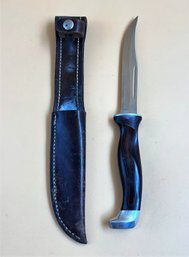 Cutco Serrated Fixed Blade Knife In Leather Sheath