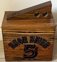 Vintage Wood Shoeshine Box & Contents - (BBR)
