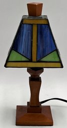 Decorative Stained Glass & Wood Reading Lamp