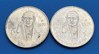 Lot Of 2 Mexico 100 Peso Coins Morelos 1978 - 72 Percent Silver - 2 Of 3
