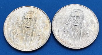 Lot Of 2 Mexico 100 Peso Coins Morelos 1977 - 72 Percent Silver - 1 0f 3