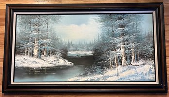 Large Canvas Painting By Artist J. AARON In Wood Frame
