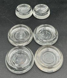 Lot Of 6 Vintage Glass Furniture Coasters - (2 Smaller And 4 Larger)