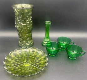 Vintage Green Glass Crystal Dishes (VG4)