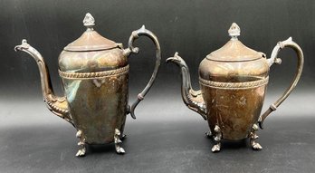 Set Of 2 Vintage Crosby Sliver Plate Tea/Coffee Pots