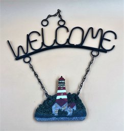 Metal And Resin Lighthouse Welcome Hook Wall Decoration