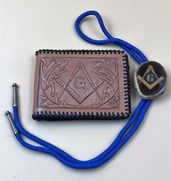 Masonic Leather Wallet & Masonic Bolo Tie