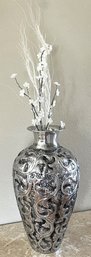 Large Ornate Metal Vase Faux Flower Decor - (FPR)