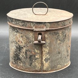 Vintage Metal Oval Hat Box
