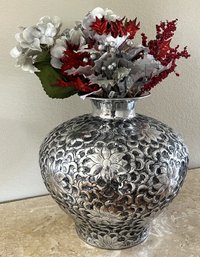 Ornate Metal Vase Faux Flower Decor - (FPR)