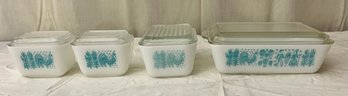 Set Of 4 HIGHLY Collectible Vintage Pyrex Refrigerator Dishes 'amish Butterprint' With Lids (kB8)