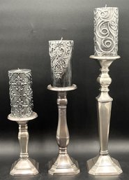 Set Of Metal Candle Holders & Candles - (FPR)