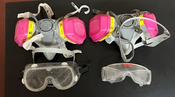 Lot Of Two 3M Half Masks With Filters &two Pairs Safety Glasses